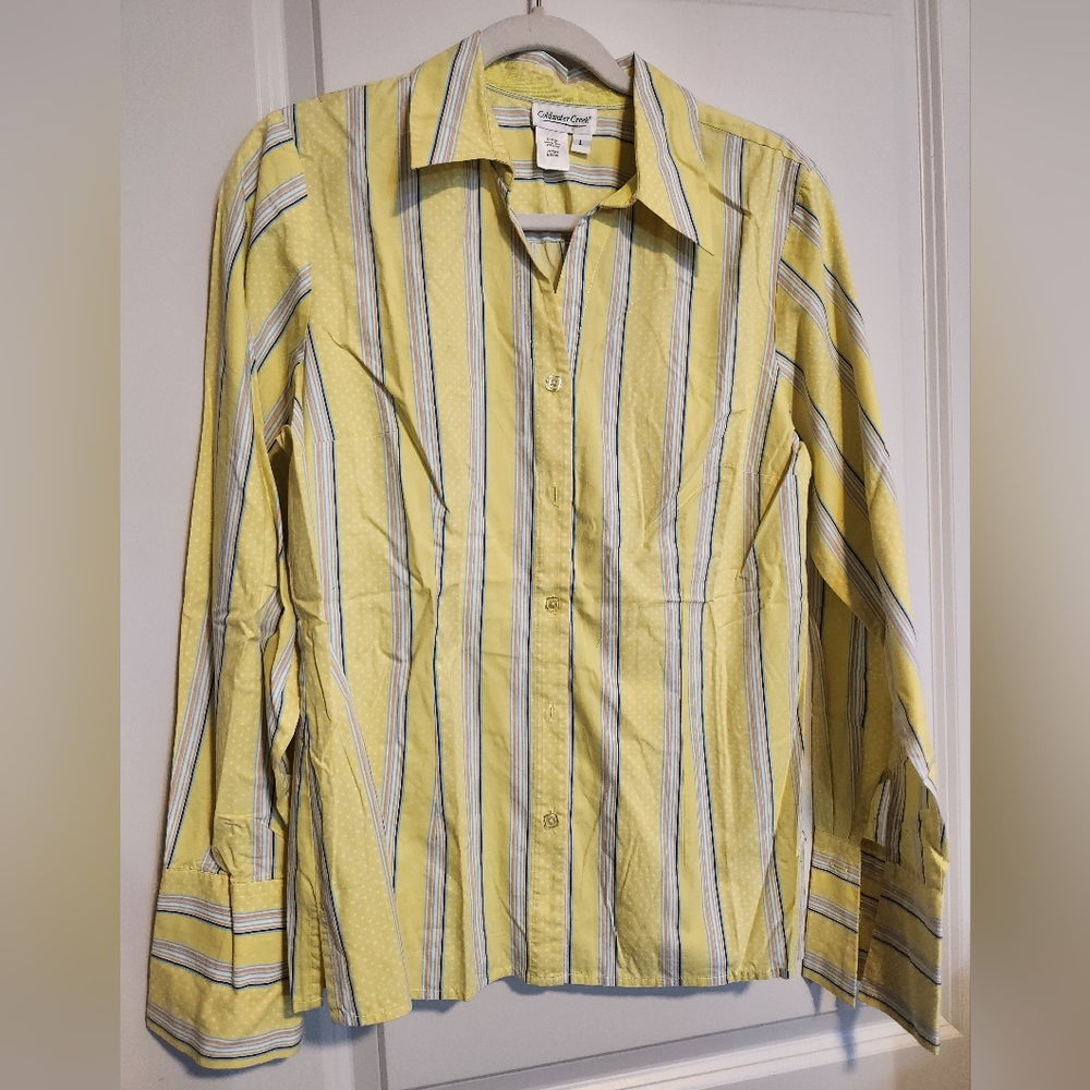 Women Yellow Striped Button-Down Shirt